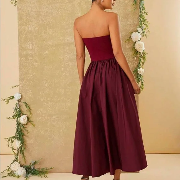 Elegant Burgundy Strapless Dress - Picture 2 of 3